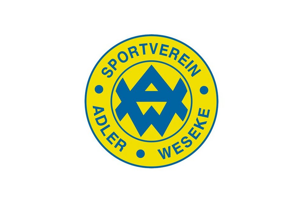 Das Bild zeigt das Logo des Sportvereins Adler Weseke. Das Bild zeigt das Logo des Sportvereins Adler Weseke. Es ist rund, mit einem gelben Hintergrund und blauer Schrift. In der Mitte befindet sich ein stilisierter Adler in Blau – das zentrale Erkennungszeichen des Vereins.