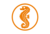  Logo in Orange mit einem Seepferdchen